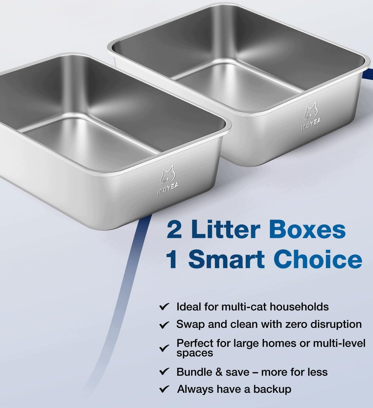 CAT LITTER BOX STAINLESS STEEL XXL 45X35X15CM SET OF 2 ODORLESS Packaging status original