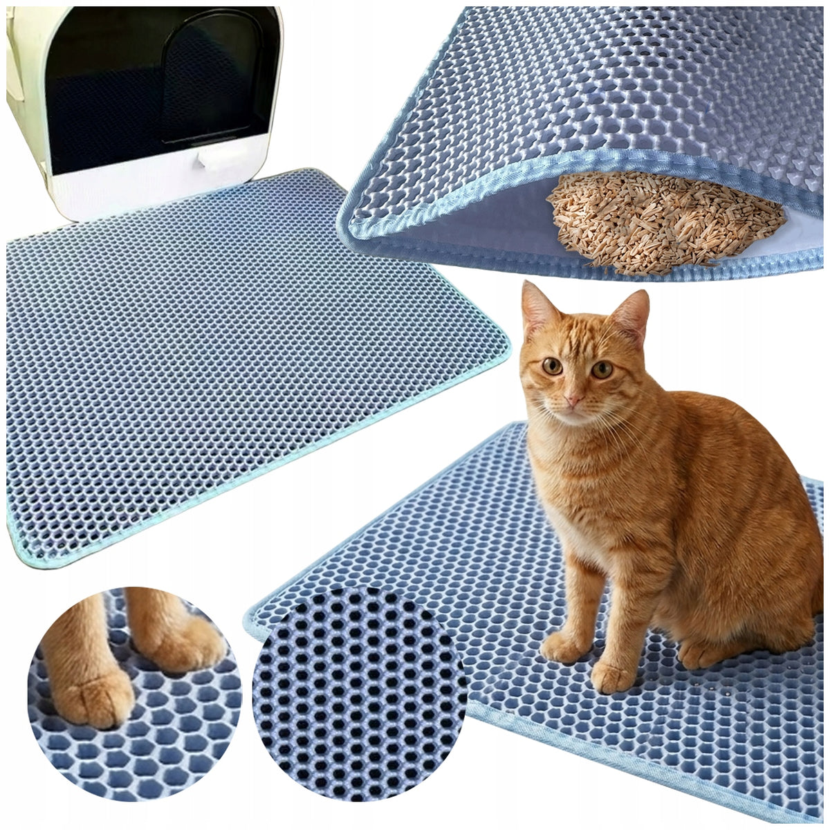 CAT LITTER BOX WIPER MAT FOR LITTER BLUE 60X45 ANTI-SLIP