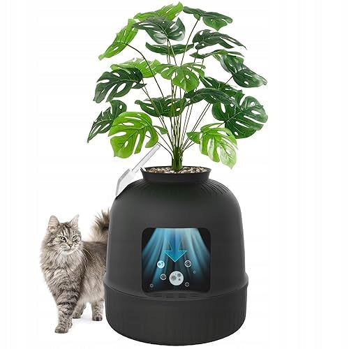 CAT LITTER BOX WITH ARTIFICIAL PLANT AND DUSTPAN for home gift included Manufacturer code Bez marki