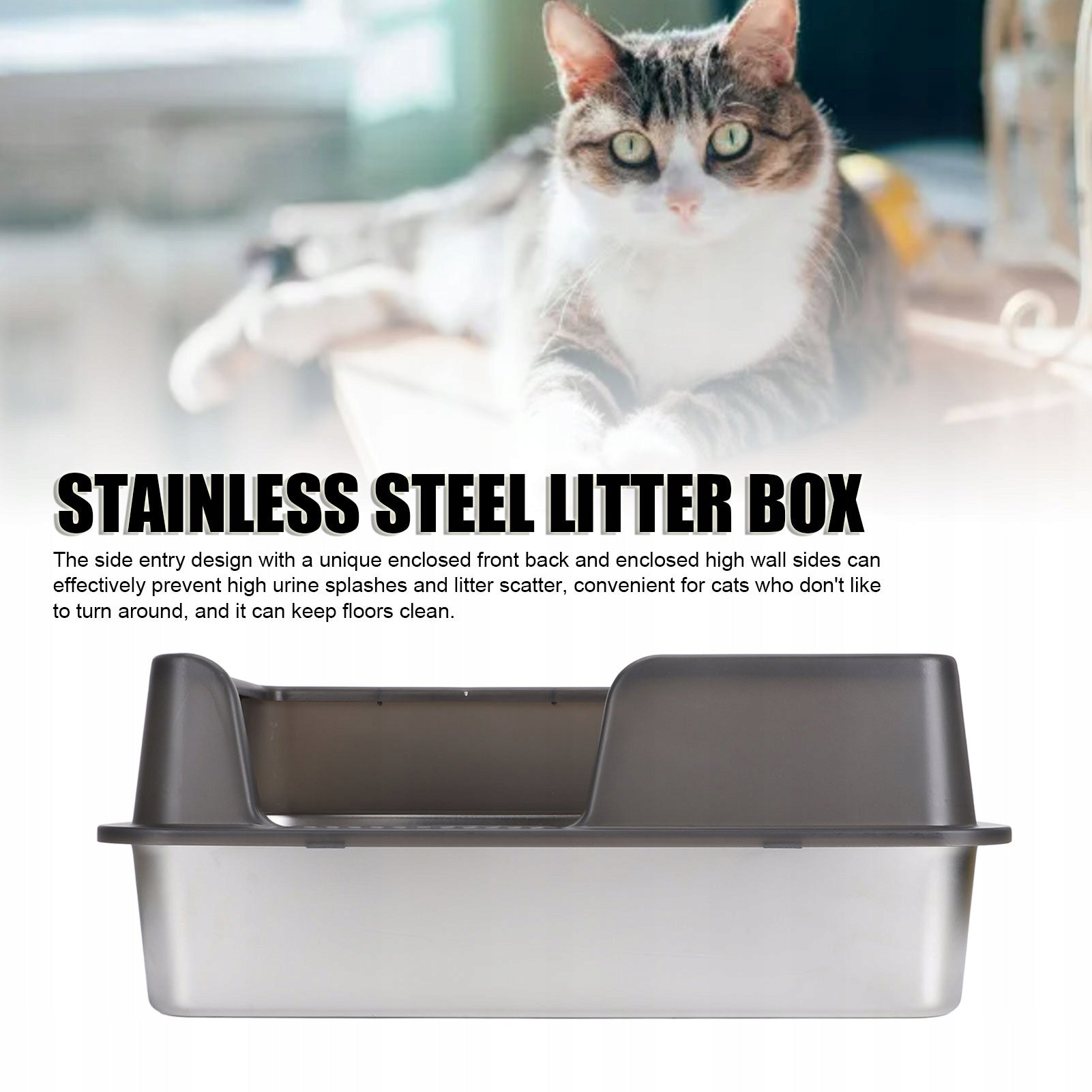 CAT LITTER BOX WITH FRAME 50X35X20CM TOILET OPEN TO LITTER+SHOVEL BLACK Brand no brand