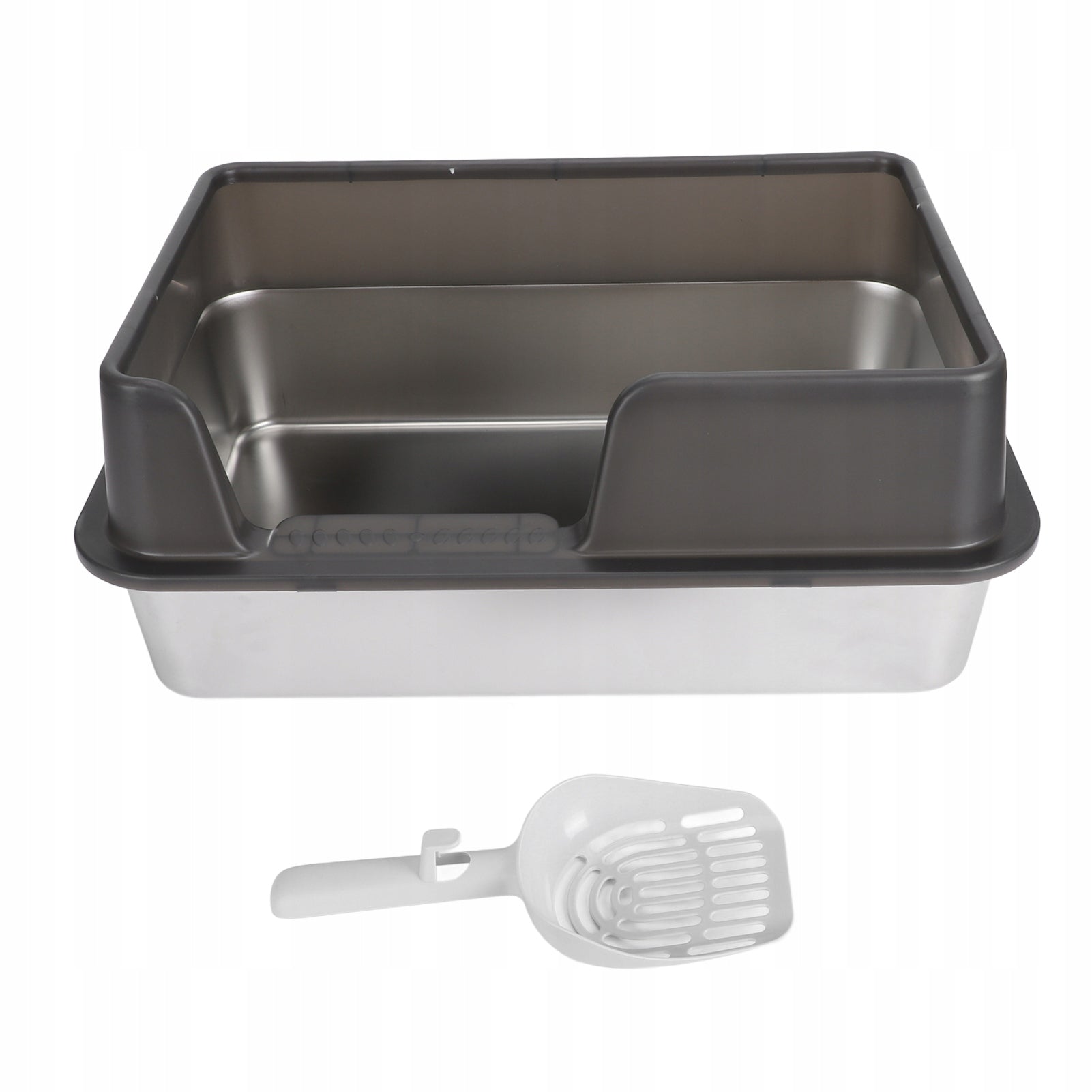 CAT LITTER BOX WITH FRAME 50X35X20CM TOILET OPEN TO LITTER+SHOVEL BLACK