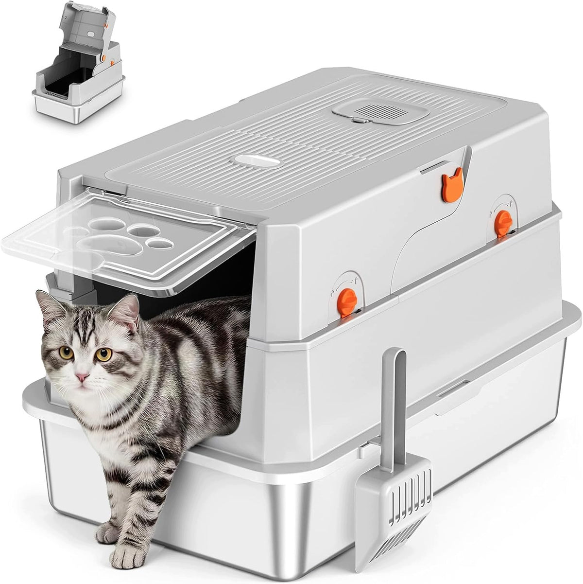 CAT LITTER BOX XXL WITH LID, STEEL BASE, CLOSED, NO SMELL