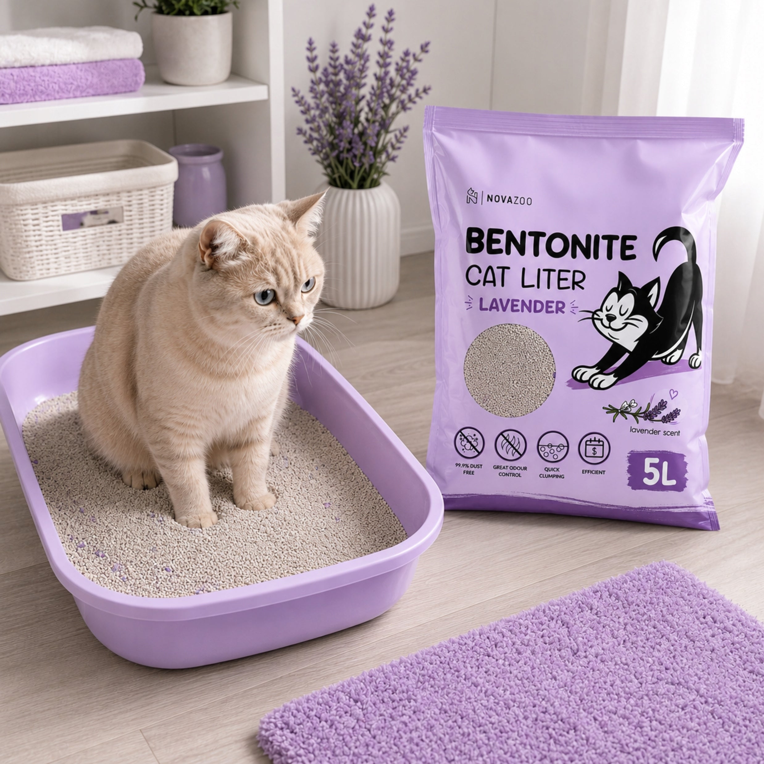 CAT LITTER Bentonite Lavender 5 l Clumping Scented Dust-Free Packaging status original