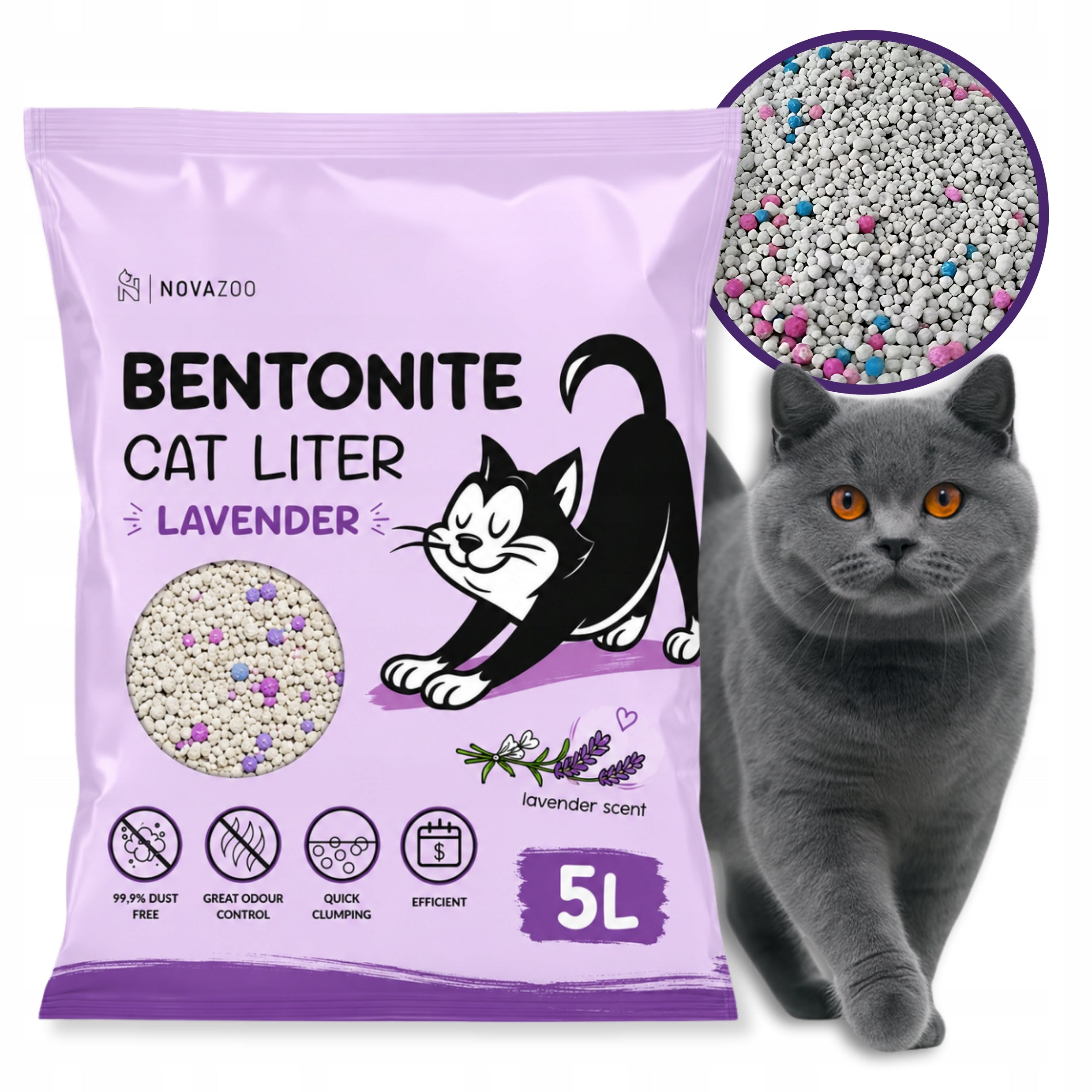 CAT LITTER Bentonite Lavender 5 l Clumping Scented Dust-Free
