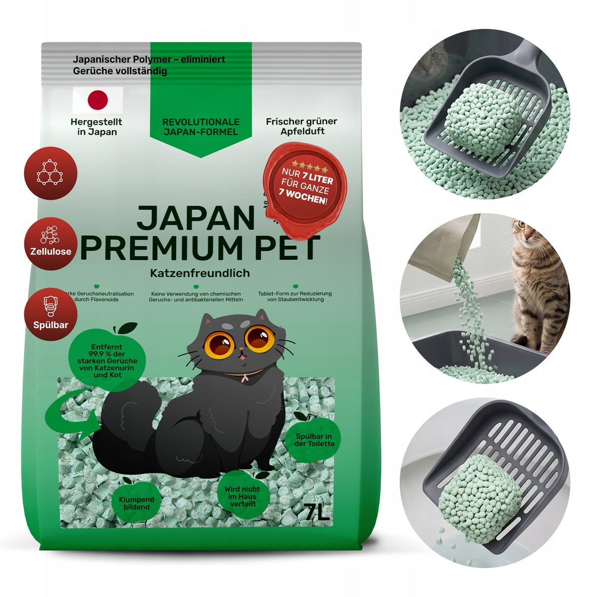 CAT LITTER TOFU CLUMPING APPLE SCENT 7L JAPAN PREMIUM