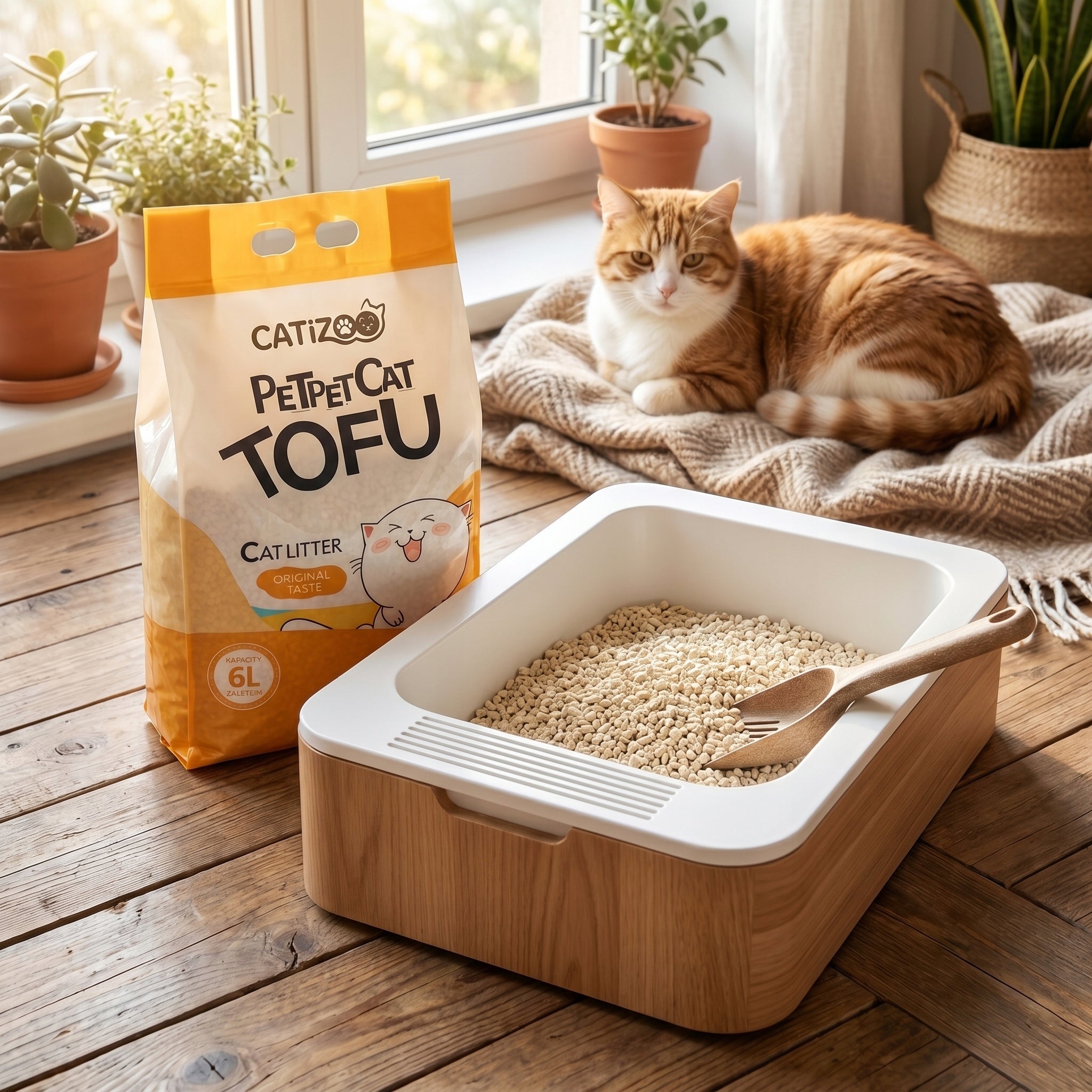CAT LITTER TOFU NATURAL SCENT CLUMPING NATURAL DUST-FREE 6L Volume 6 l