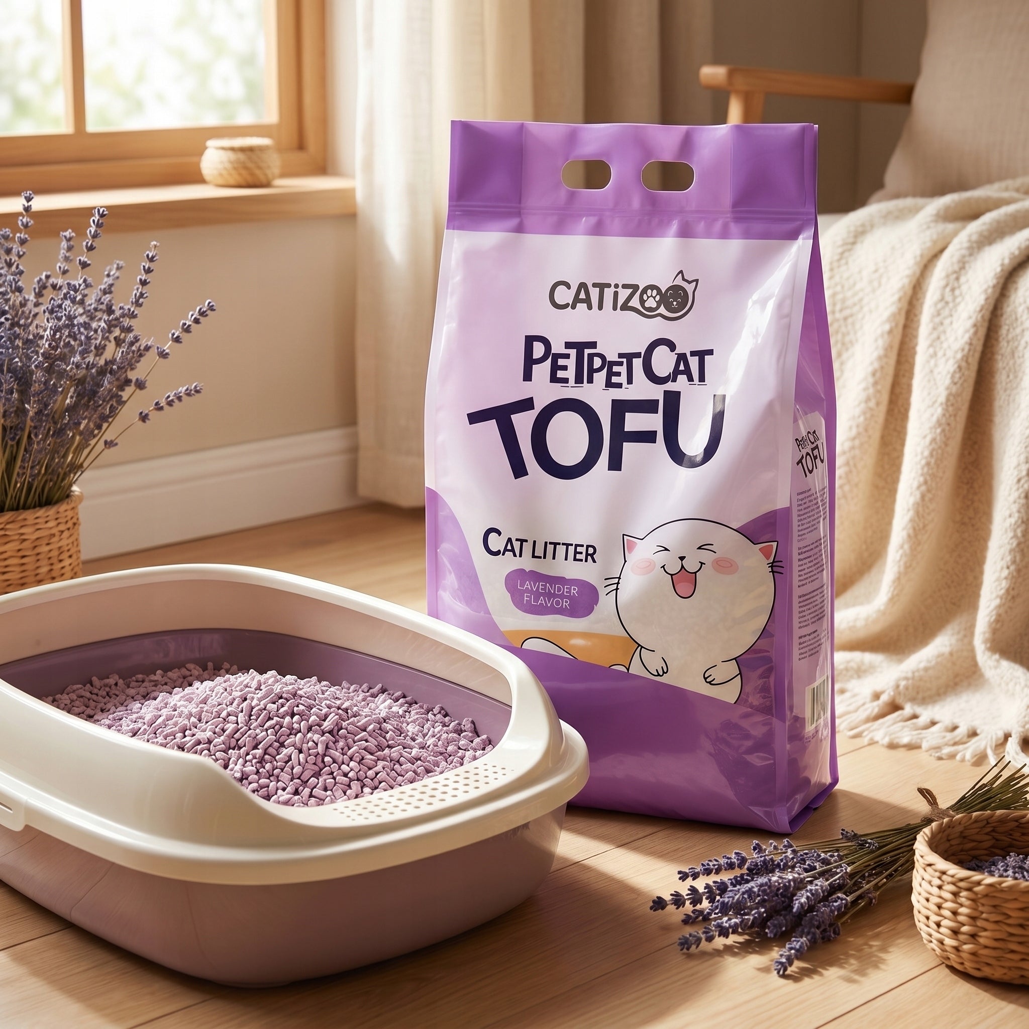 CAT LITTER TOFU SCENT LAVENDER CLUMPING NATURAL DUST-FREE 2.5kg 6L Brand CATIZOO
