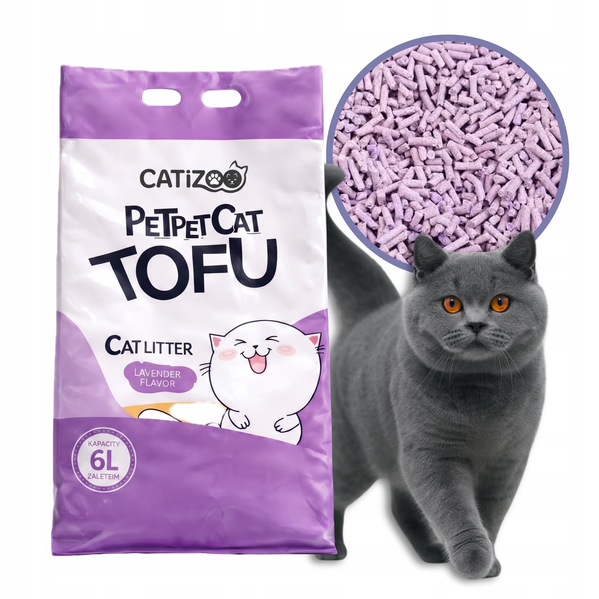 CAT LITTER TOFU SCENT LAVENDER CLUMPING NATURAL DUST-FREE 2.5kg 6L
