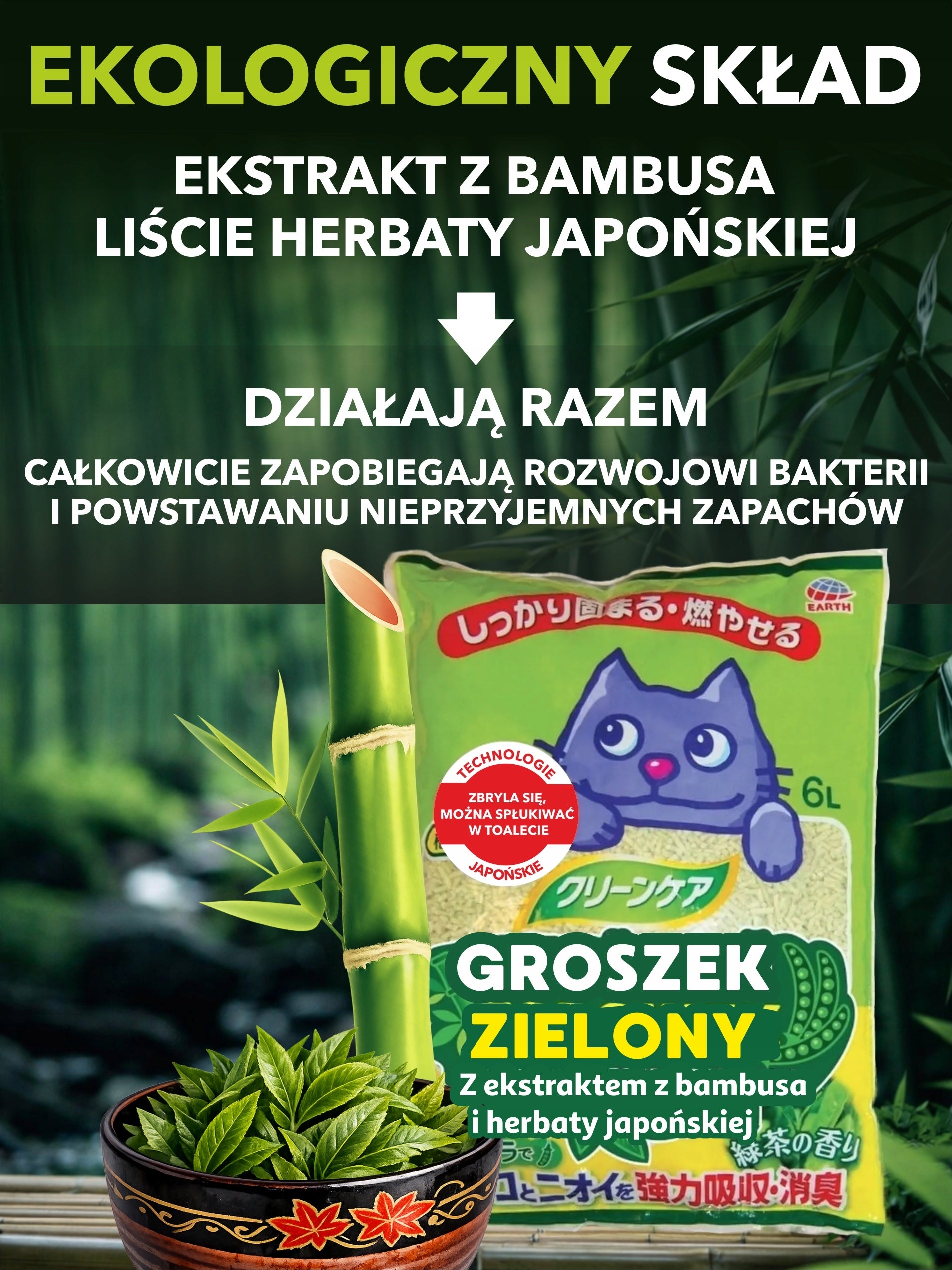 CAT LITTER WITH HEALTH INDICATOR , FLUSHABLE, GREEN PEAS 6L Product weight 3 kg