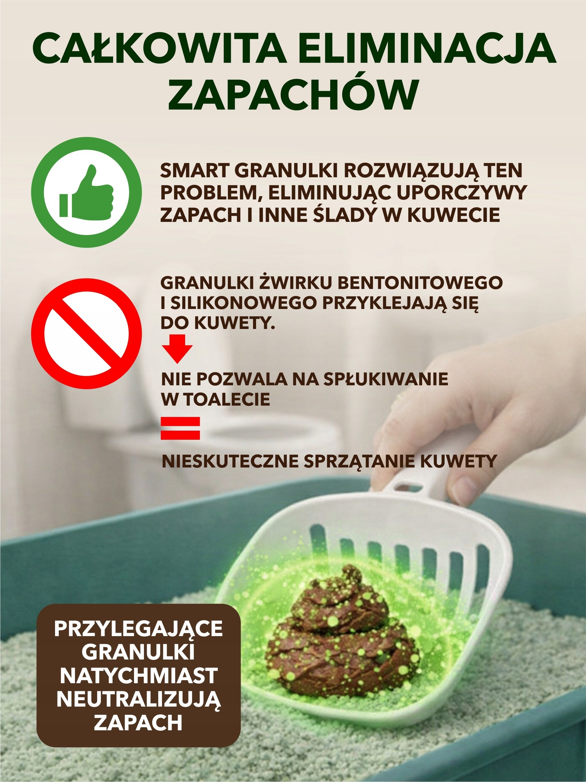 CAT LITTER WITH HEALTH INDICATOR , FLUSHABLE, GREEN PEAS 6L Properties antibacterial dust-free organic sanitary disposal clumping