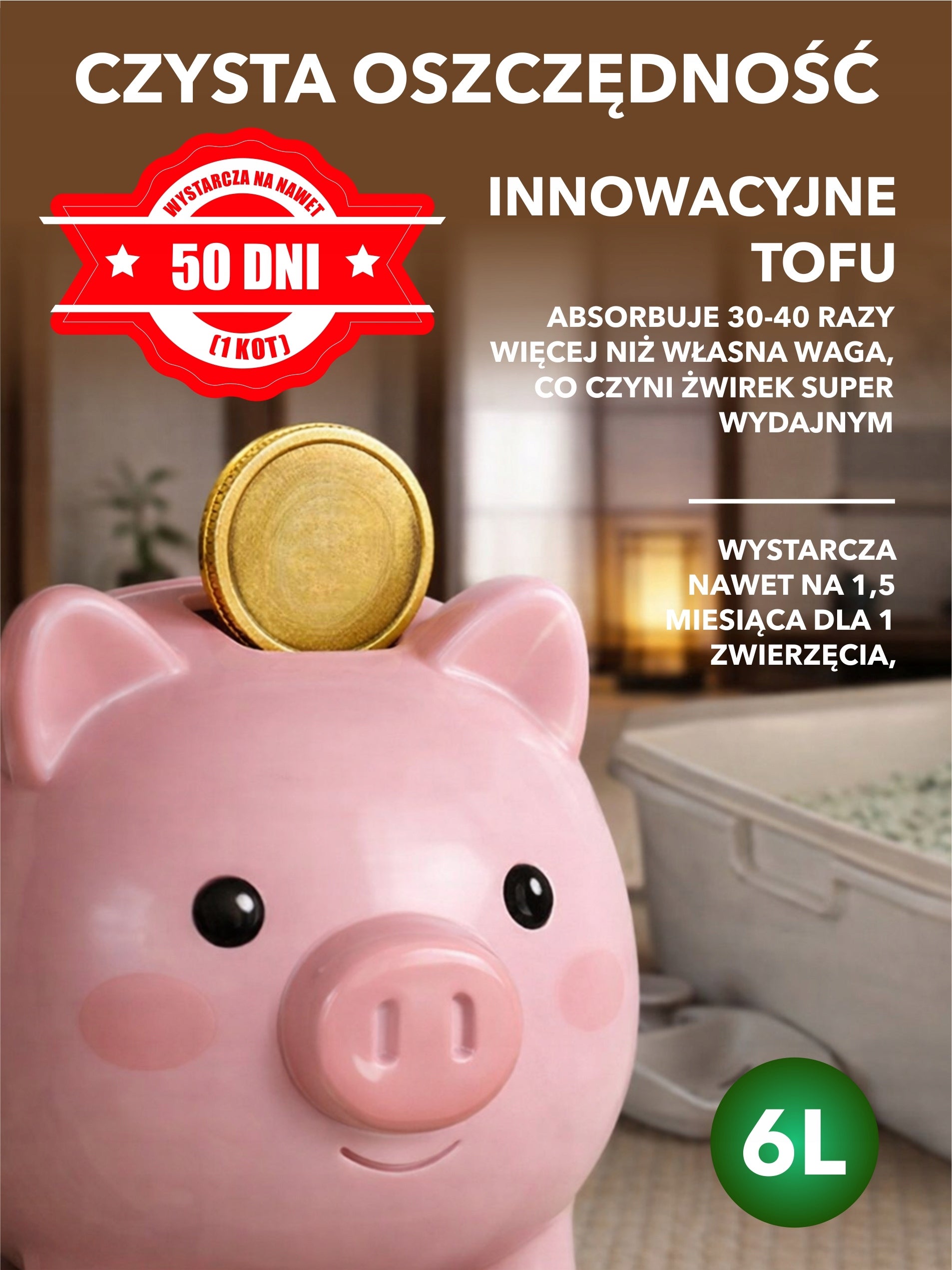 CAT LITTER WITH HEALTH INDICATOR , FLUSHABLE, GREEN PEAS 6L Trade name Żwirek zbrylający dla kota z wskaźnikiem zdrowia