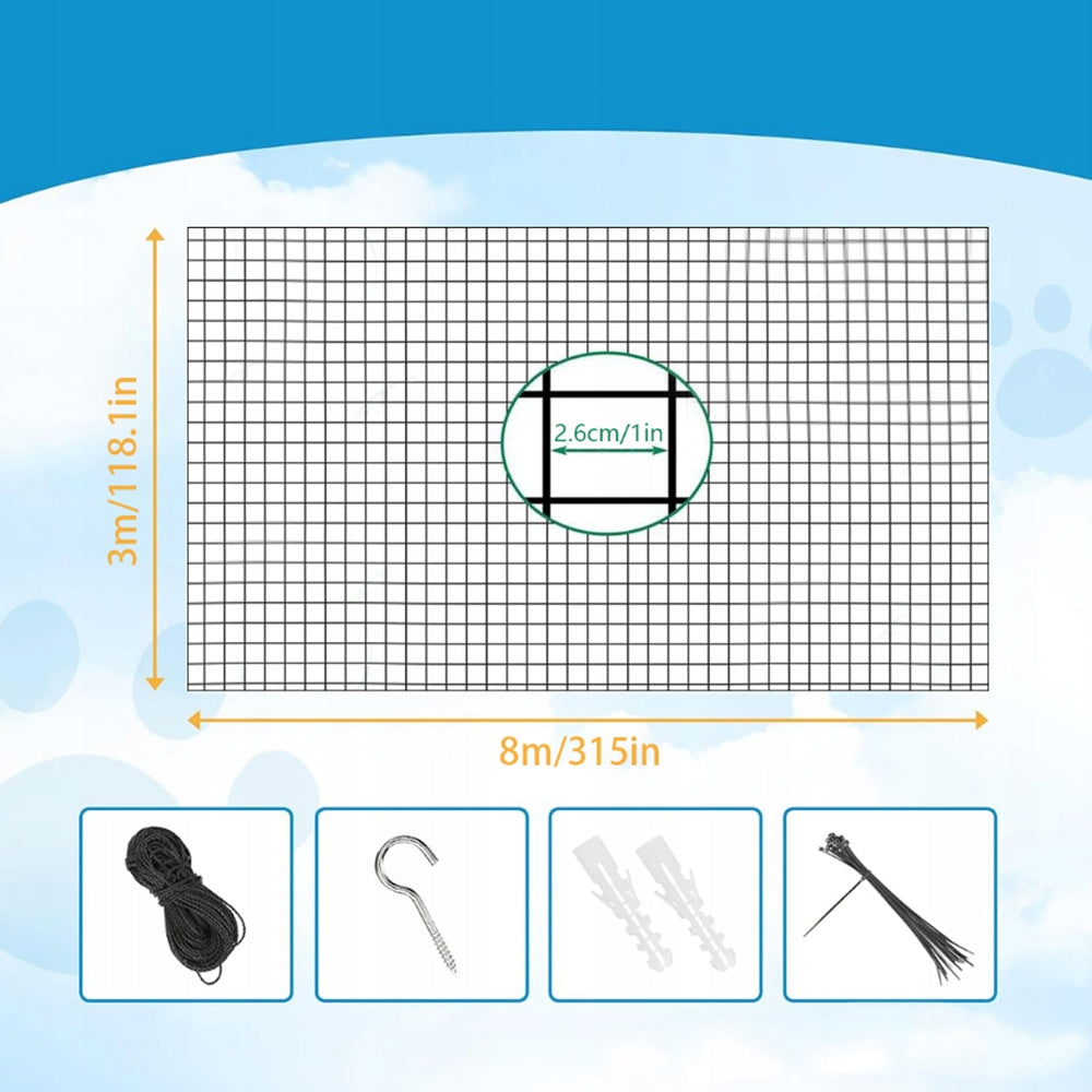 CAT NET 8 x 3 m BALCONY NET PROTECTIVE WINDOW STRONG LARGE 2,6x2,6cm Brand no brand