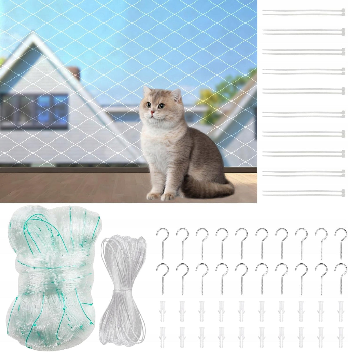 CAT NET FOR BALCONY REINFORCED EYELET 25MM, CUT TO SIZE 8x3M