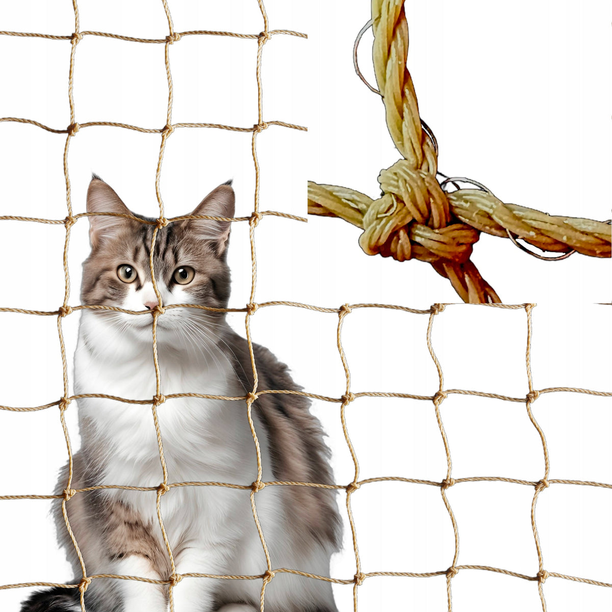 CAT NET FOR BALCONY REINFORCED WITH 40MM WIRE EYE TO SIZE, 2 COLORS