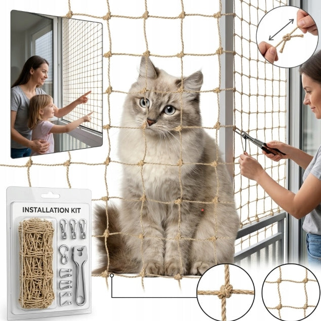 CAT NET FOR BALCONY THICK 1.5MM STRONG BEIGE 40MM TO SIZE XXL