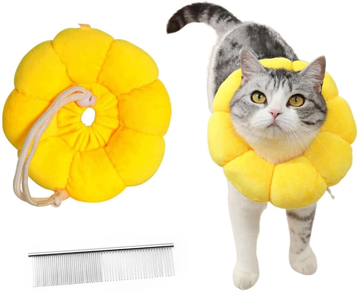 CAT PROTECTIVE COLLAR ADJUSTABLE SOFT SUNFLOWER M