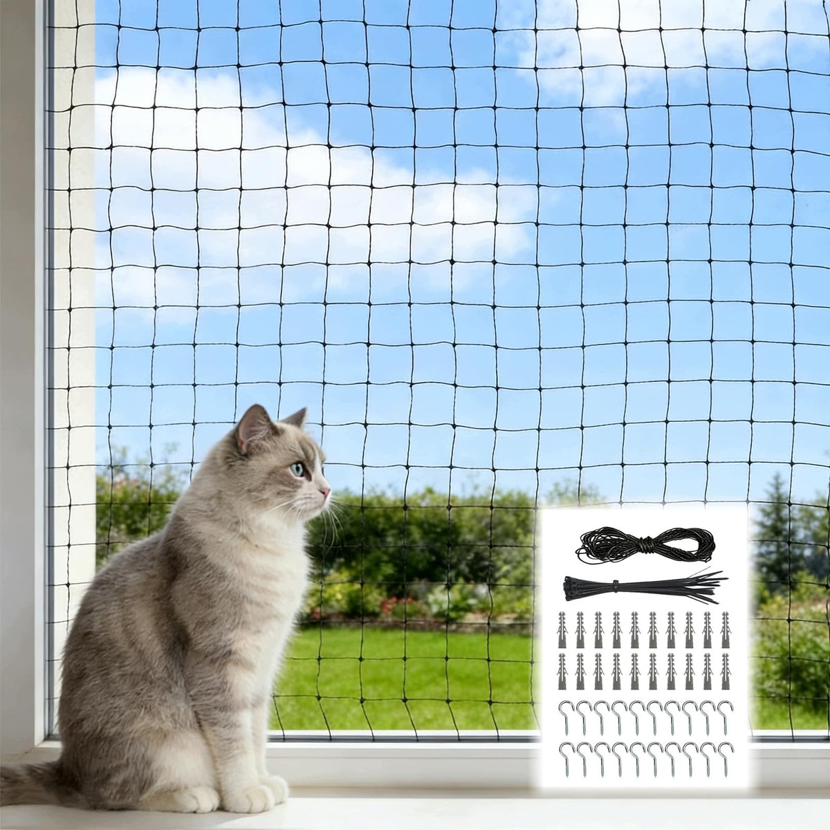 CAT PROTECTIVE MESH 4X3 METERS NYLON BLACK FOR TERRACE BALCONY WINDOWS