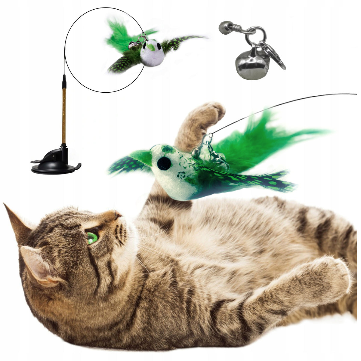 CAT ROD INTERACTIVE TOY BIRD BELL SUCTION CUP