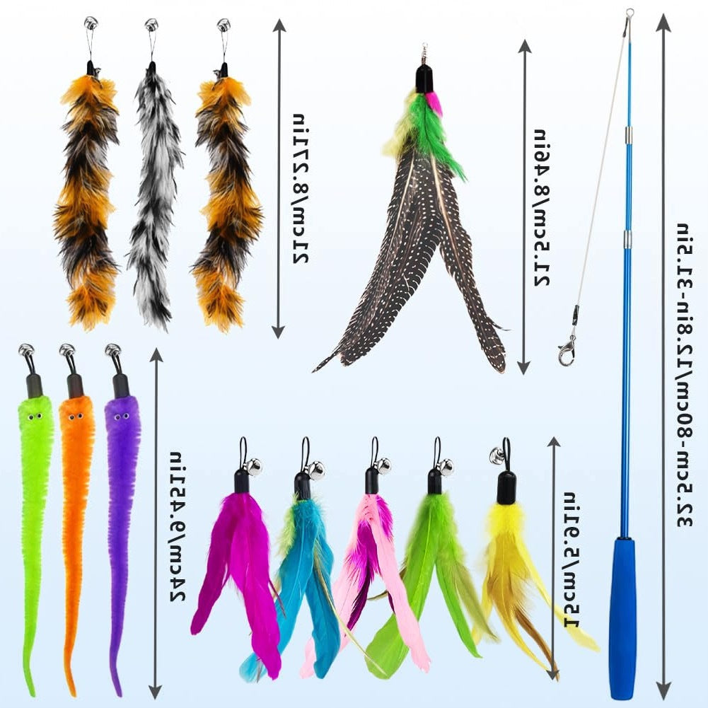 CAT ROD INTERACTIVE TOY WITH FEATHERS SET OF 14 ABS ELEMENTS Brand no brand