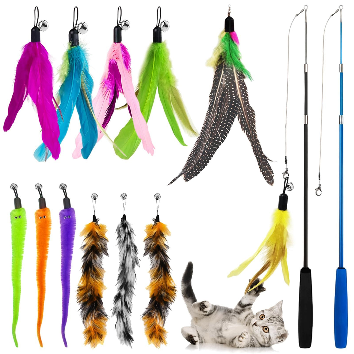 CAT ROD INTERACTIVE TOY WITH FEATHERS SET OF 14 ABS ELEMENTS
