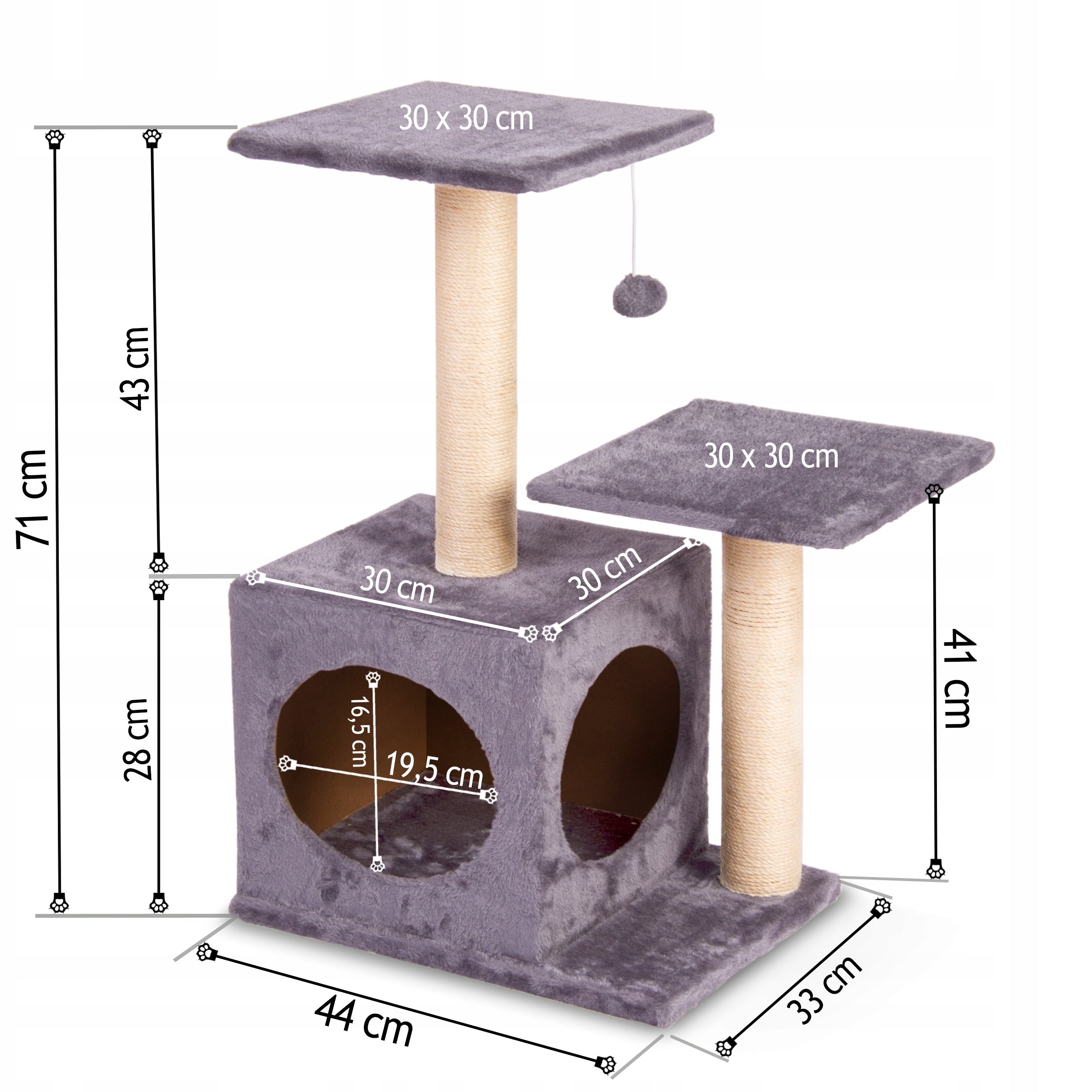 CAT SCRATCH TREE HOUSE BED 71cm Color gray