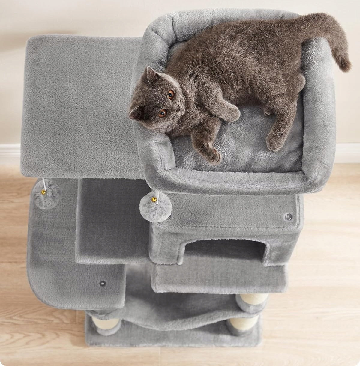 CAT SCRATCHER 112 CM MULTI-LEVEL WITH HAMMOCK CAVE BED GREY Product width 35 cm