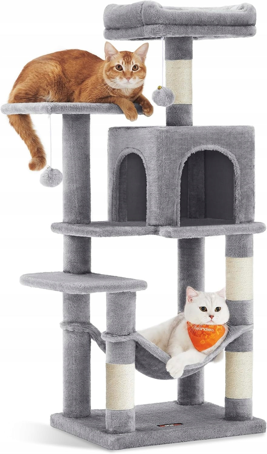 CAT SCRATCHER 112 CM MULTI-LEVEL WITH HAMMOCK CAVE BED GREY
