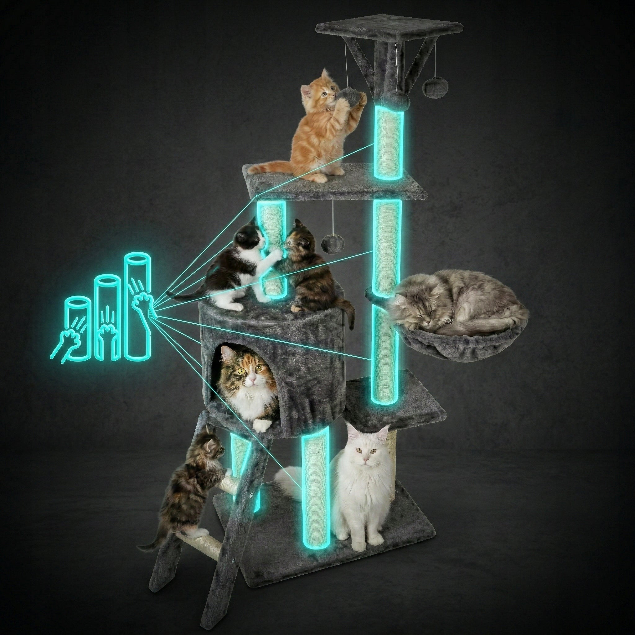 CAT SCRATCHER BED HOUSE HAMMOCK TOWER SCRATCHING POST SISAL TOY Kind tall scratching post bed scratching post scratching tower
