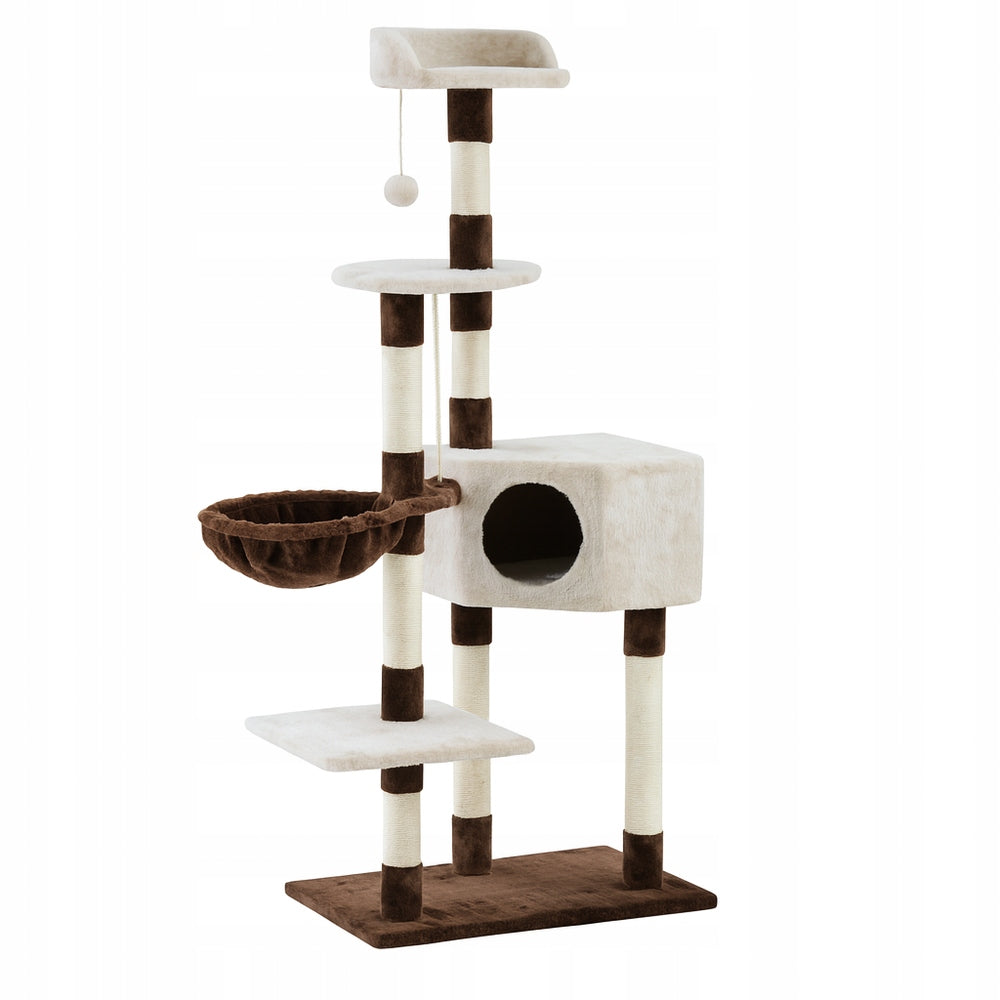 CAT SCRATCHER BED HOUSE POST TOY ON STRING BROWN-CREAM