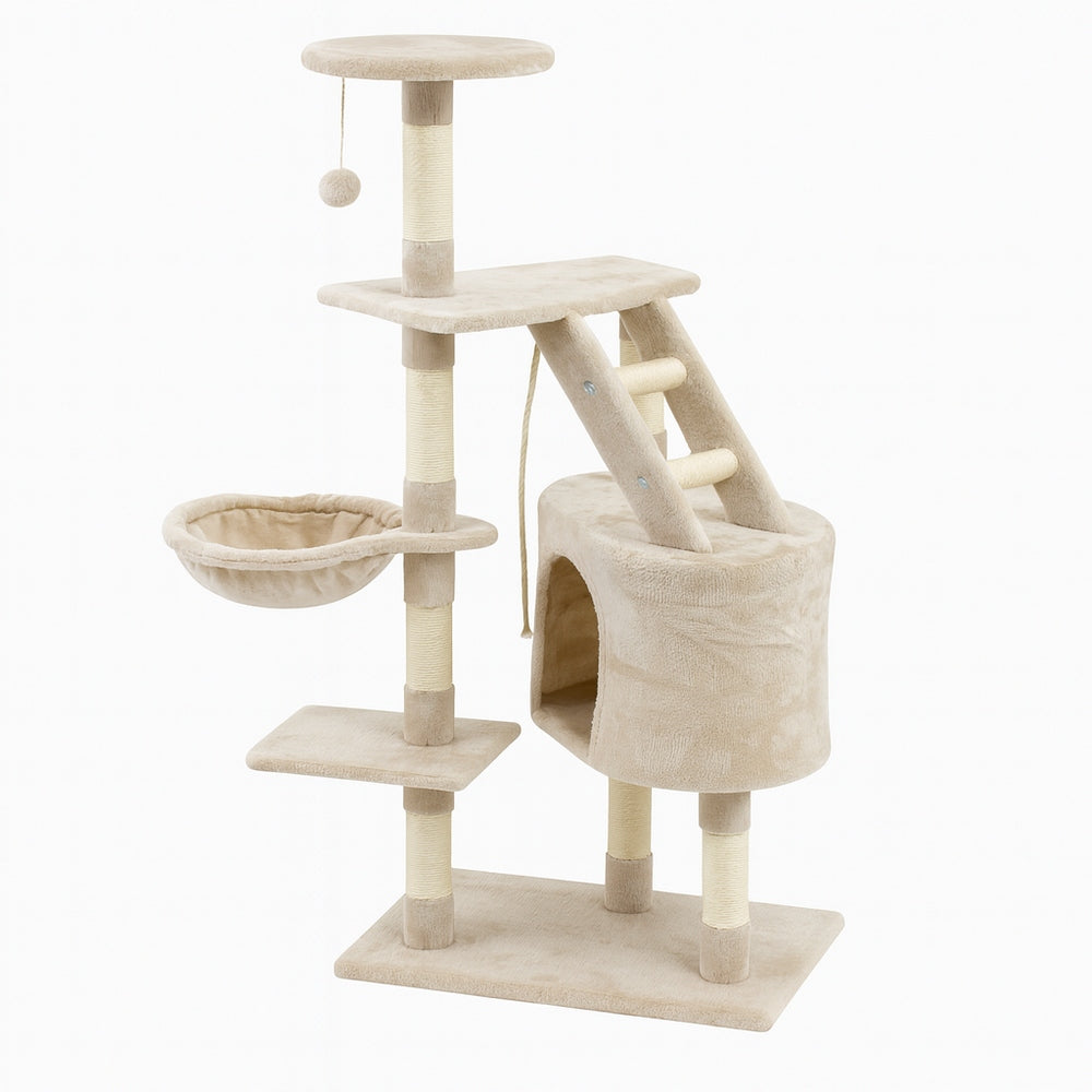 CAT SCRATCHER BED TOWER HOUSE POST TOY ON STRING BEIGE