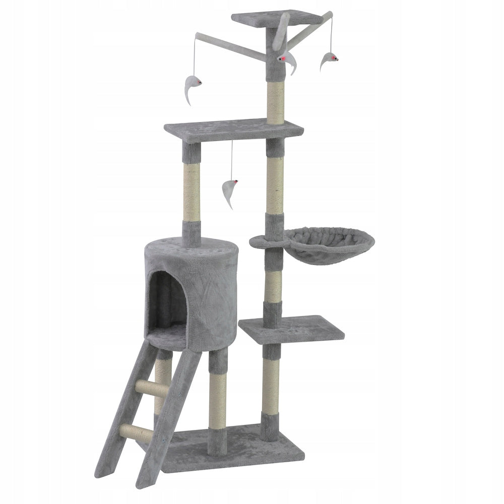 CAT SCRATCHER BED TOWER HOUSE POST TOY ON STRING GREY