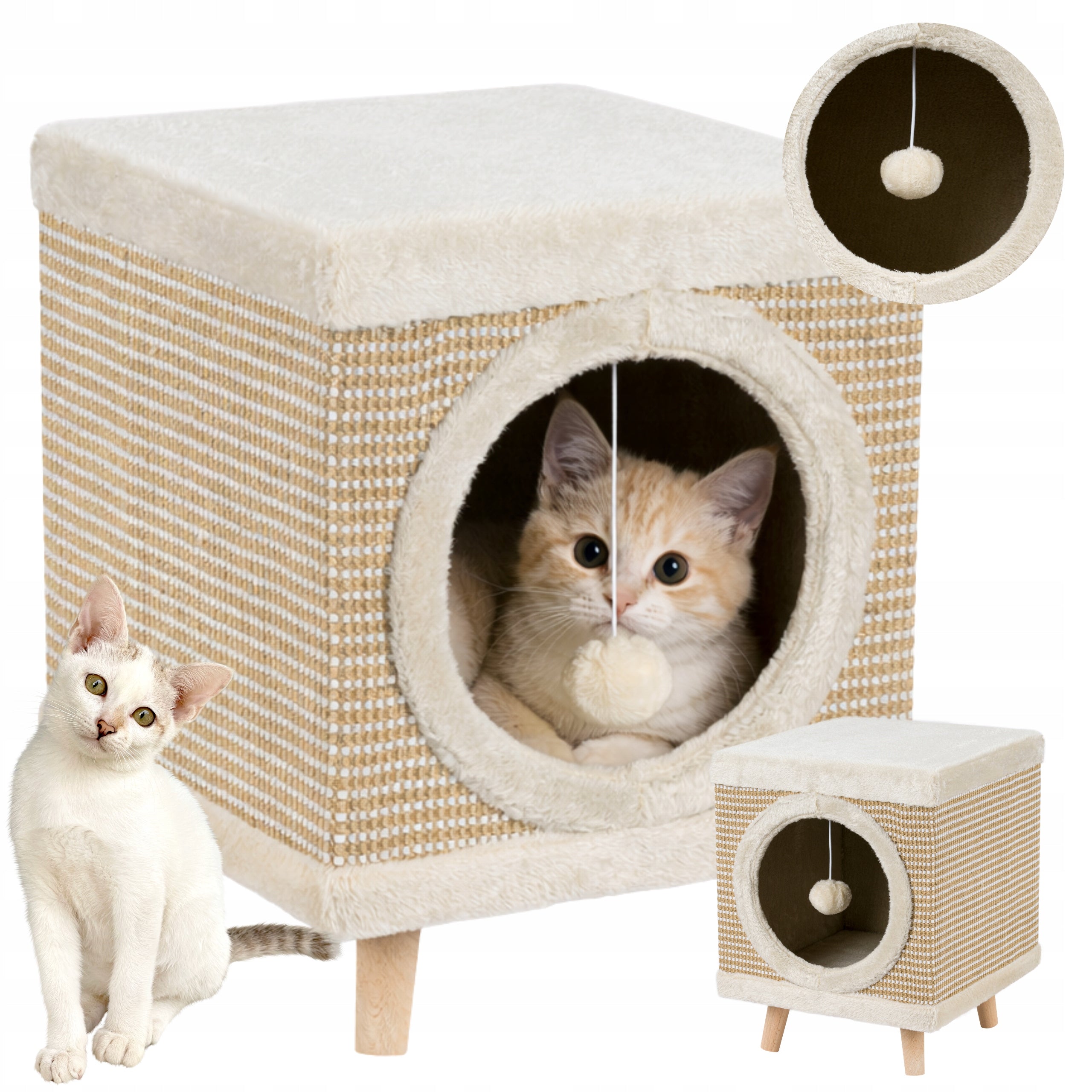 CAT SCRATCHER BOOTH 2IN1 ON LEGS SISAL HIDEOUT BEIGE XL
