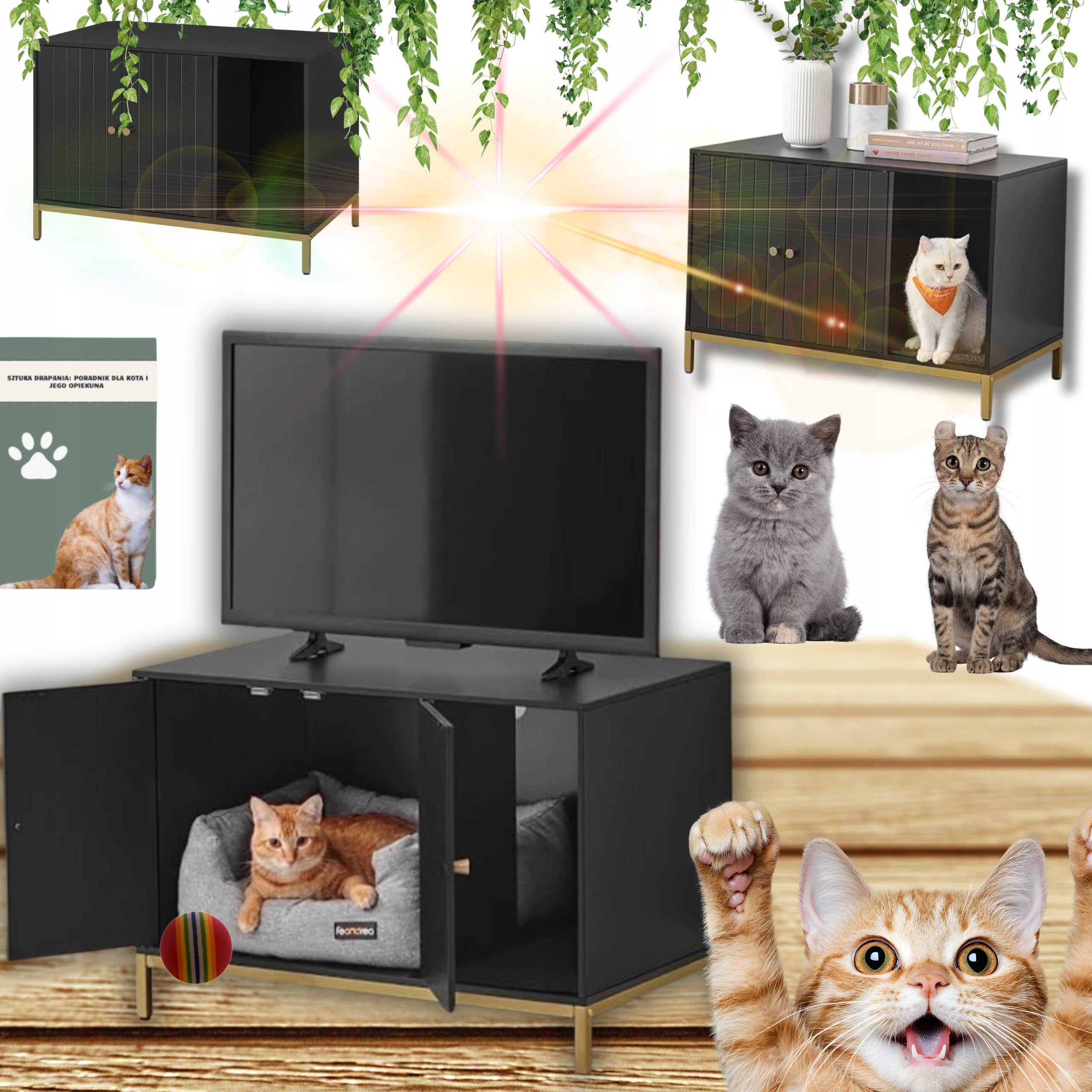 CAT SCRATCHER CABINET COTTAGE BED CAVE LITTER BOX CHEST OF DRAWERS BOOKCASE MAT!