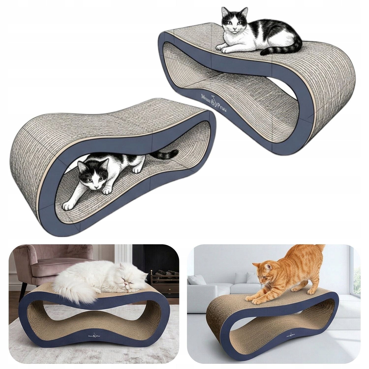 CAT SCRATCHER CARDBOARD LARGE BED 78x28x24 cm Mruu&Pruu Height (cm) up to 60 cm