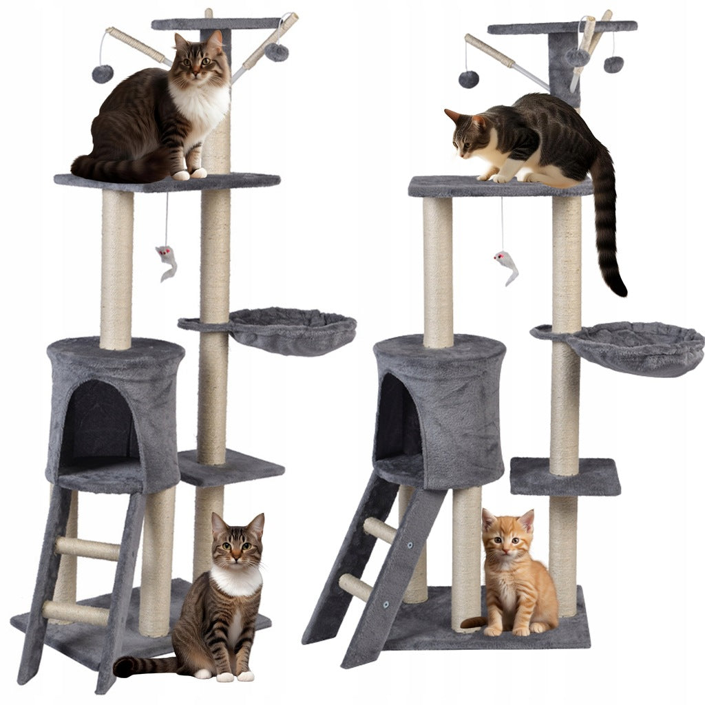 CAT SCRATCHER HOUSE BED POST WITH TOYS
