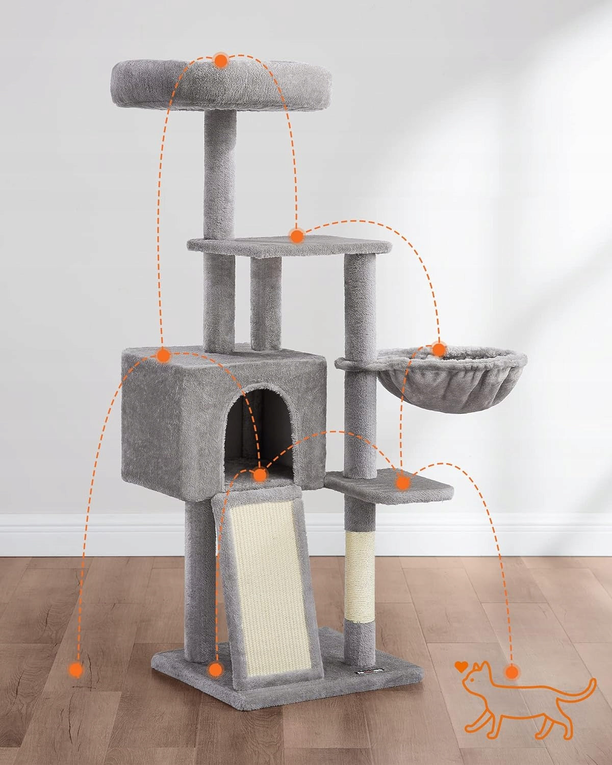 CAT SCRATCHER LARGE 4 LEVELS HIGH BED TOWER POST COTTAGE 135cm Trade name WYSOKA WIEŻA DRAPAK DLAKOTA 135CM SZARY SŁUPEK DO DRAPANIA