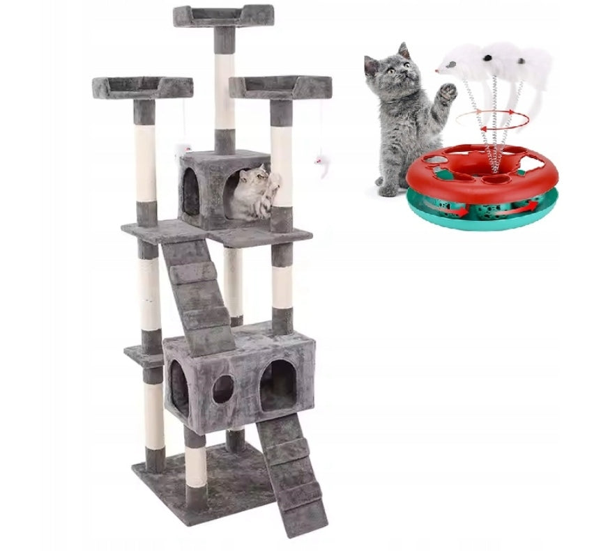 CAT SCRATCHER TOWER BED COTTAGE 8 LEVELS HIGH 170 CM + TOY