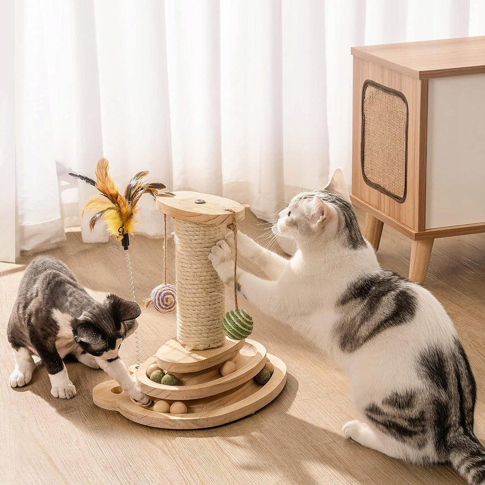 CAT SCRATCHER TWO-LEVEL INTERACTIVE WITH FEATHERS ACCESSORIES FOR CATS Brand no brand