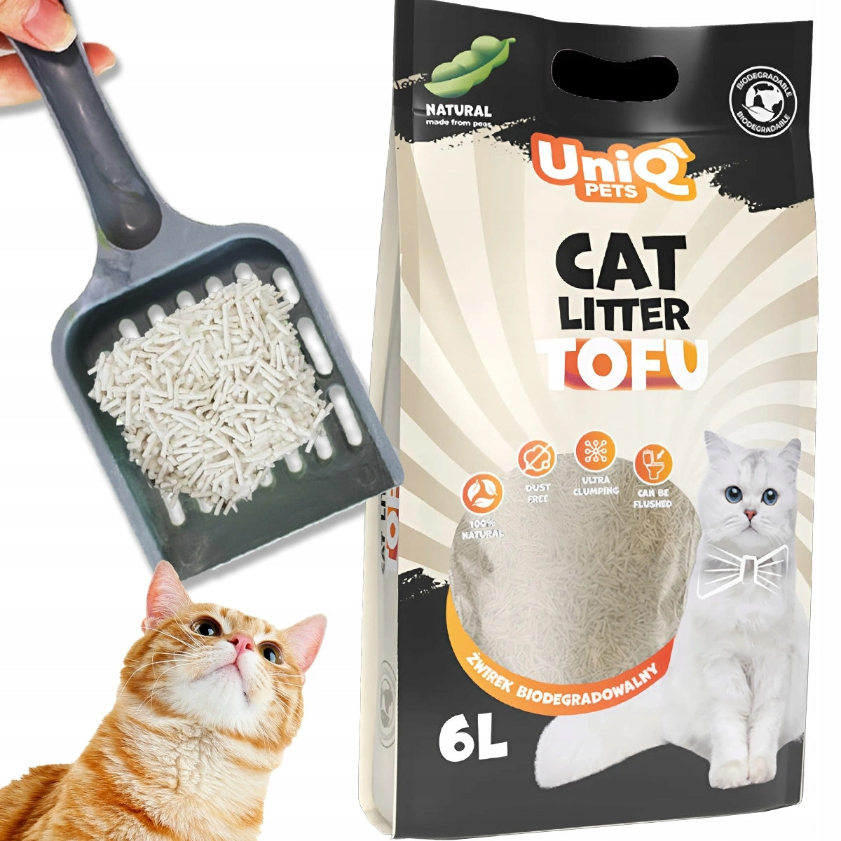 CAT TOFU LITTER Natural flushed for TOILET clumping PELLET 15 kg Packaging status original