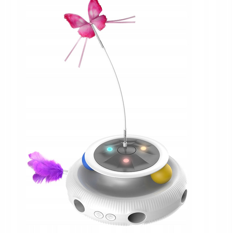 CAT TOY AUTOMATIC FISHING ROD WITH CAT TEASER BASE BUTTERFLY ROTATING BALLS