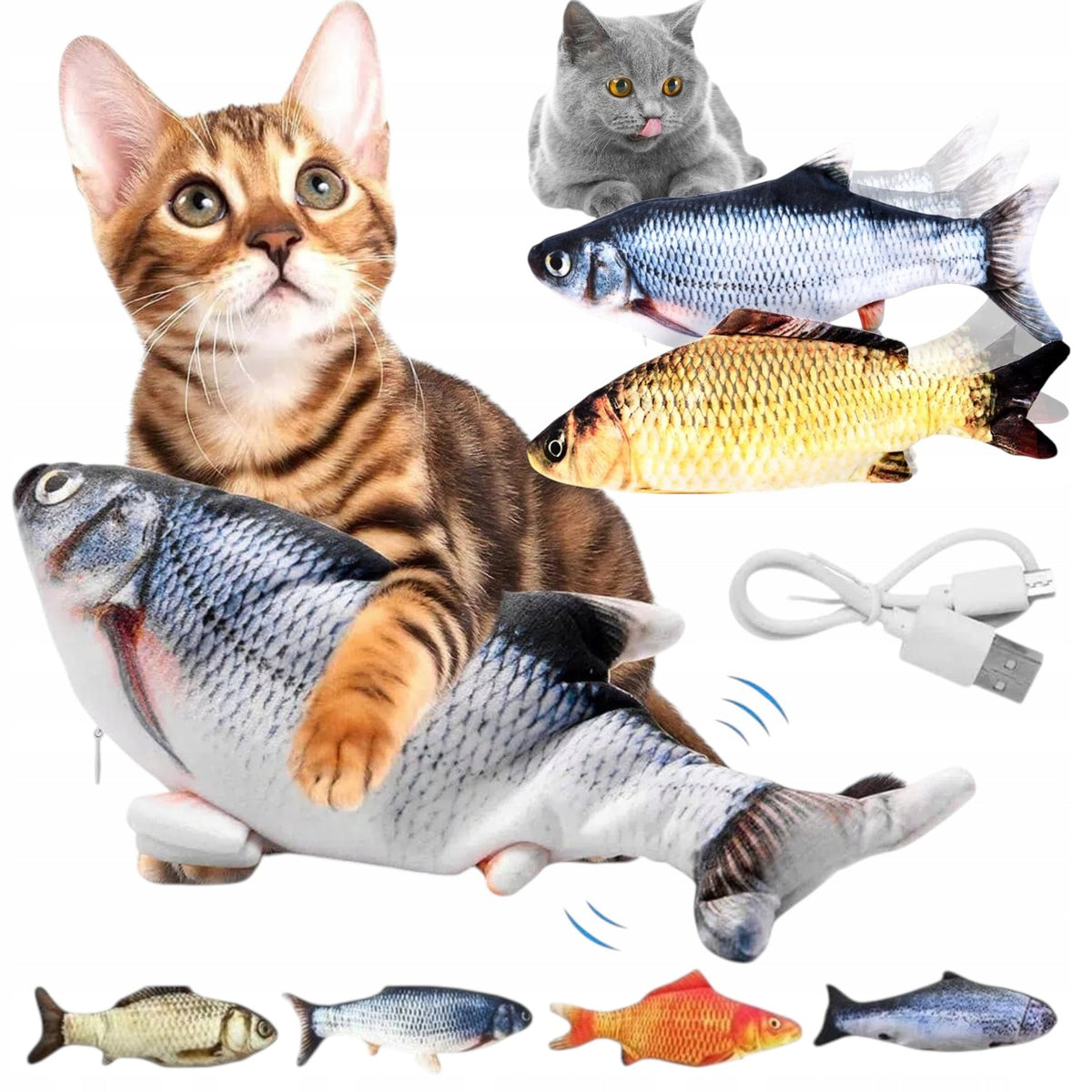 CAT TOY FISH WITH CATNIP USB MOVABLE TAIL PLUSH INTERACTIVE