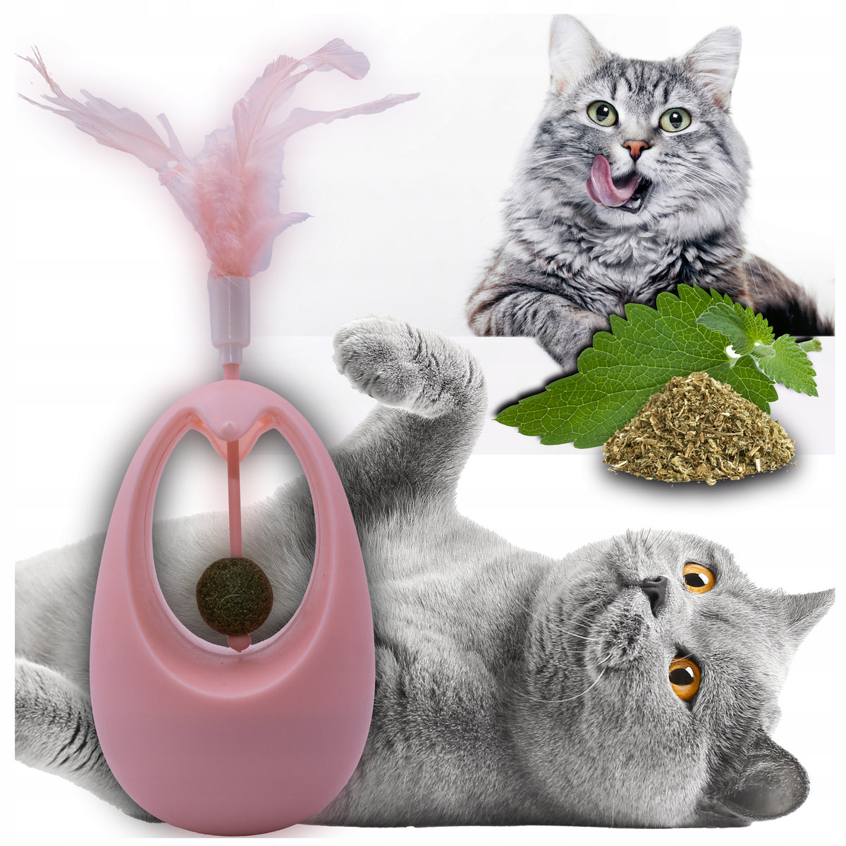 CAT TOY INTERACTIVE CATNIP WITH FEATHER, PINK