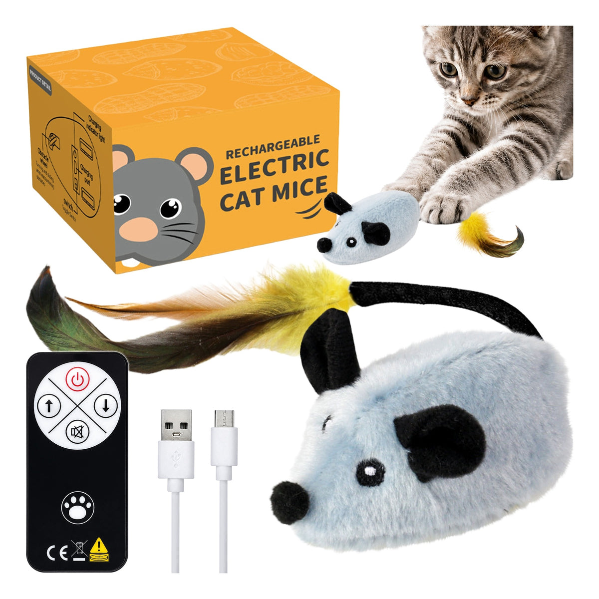 CAT TOY INTERACTIVE MOUSE FOR REMOTE CONTROL SOUND ESCAPING GRAY USB Packaging status original