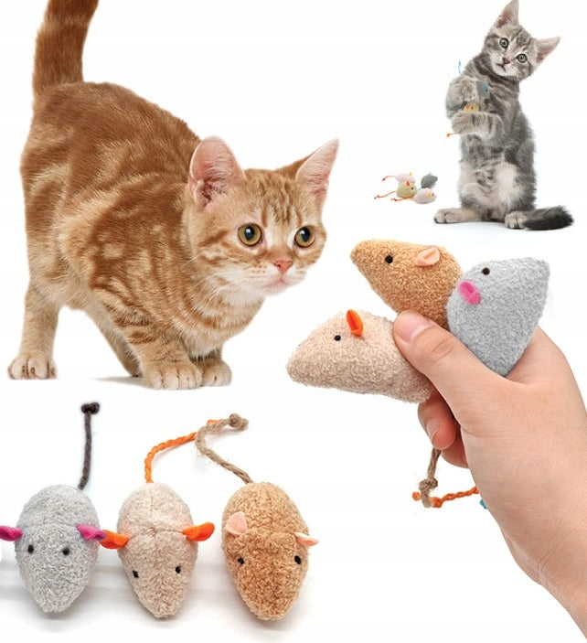 CAT TOY MOUSE WITH TAIL SET OF 3