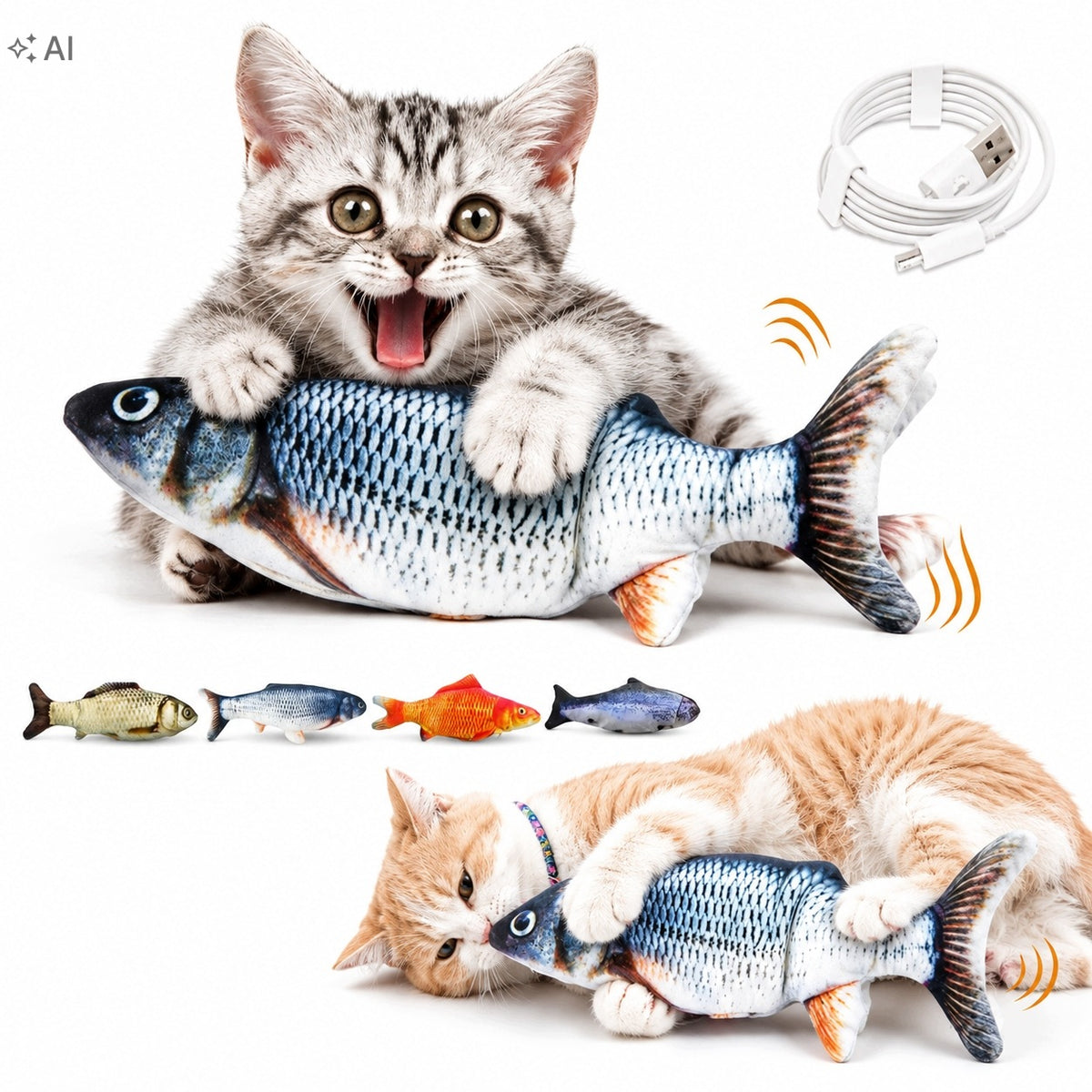 CAT TOY PLUSH FISH WITH CATNIP INTERACTIVE FOR TUGGING 30CM