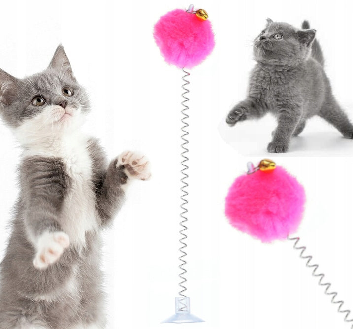 CAT TOY POMPOM ON SPRING WITH SUCTION CUP