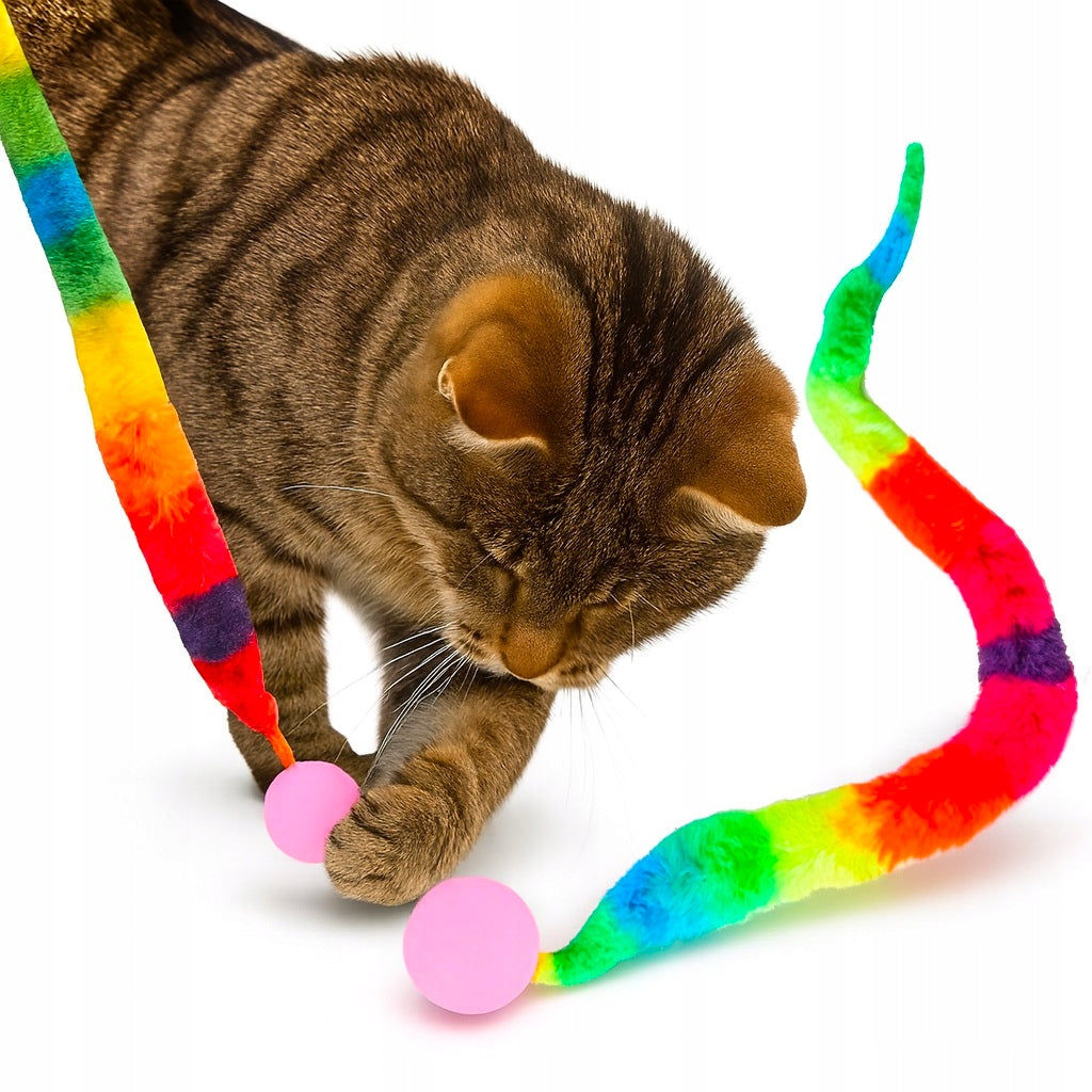 CAT TOY – Rainbow WORM on BALL, interactive and reflective (U029)