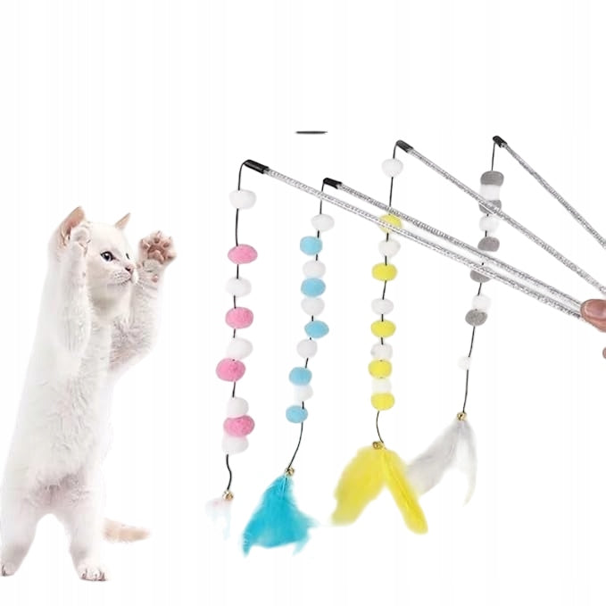 CAT TOY SET CAT FISHING ROD KITTEN 4 PIECES COLORFUL