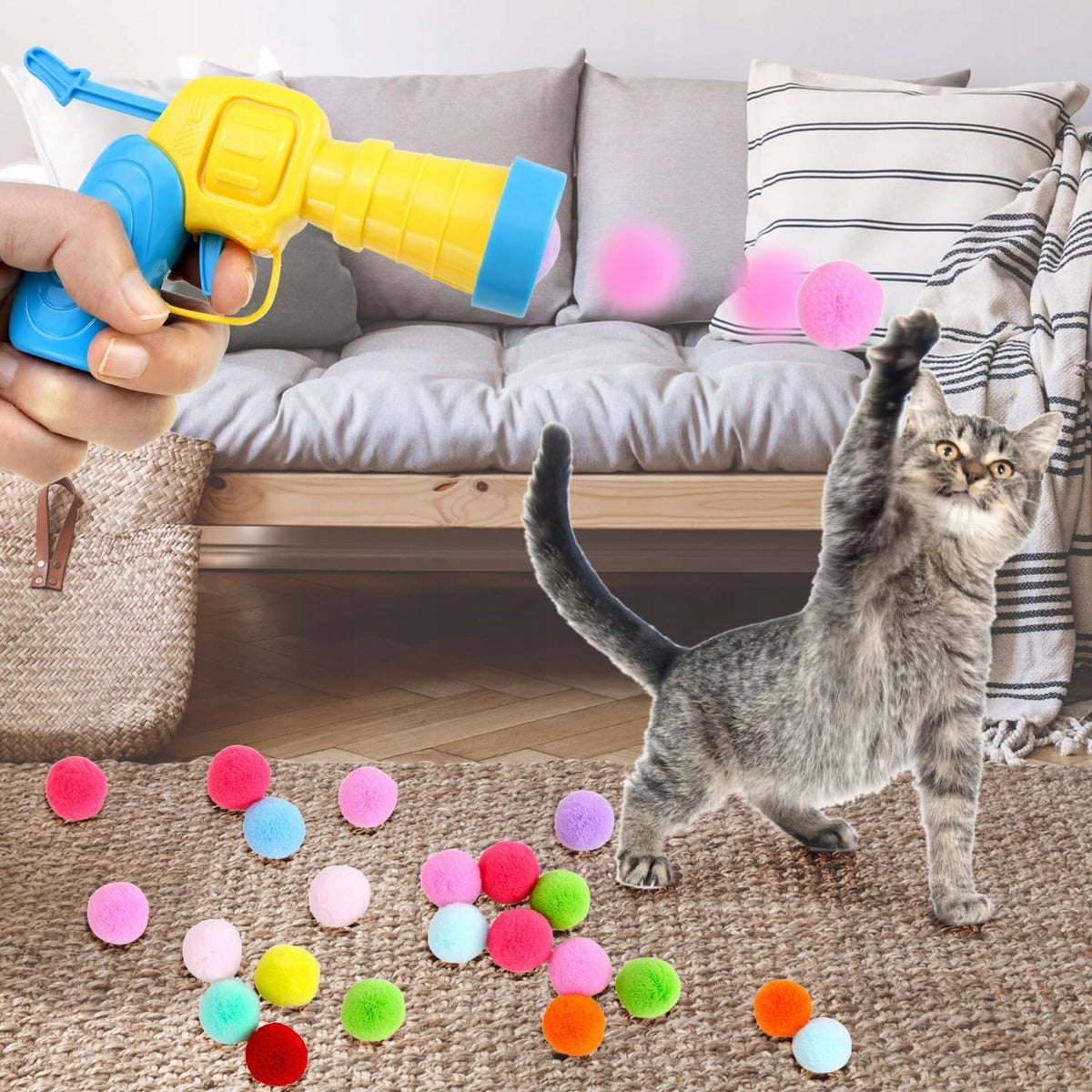 CAT TOY SET CAT TOY 100 POMPOM BALLS + GUN Brand no brand