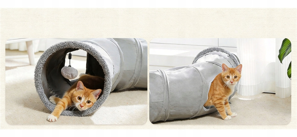 CAT TOY WITH BALLS LARGE GREY TUNNEL 117 CM FOLDING HIDEOUT Packaging status original
